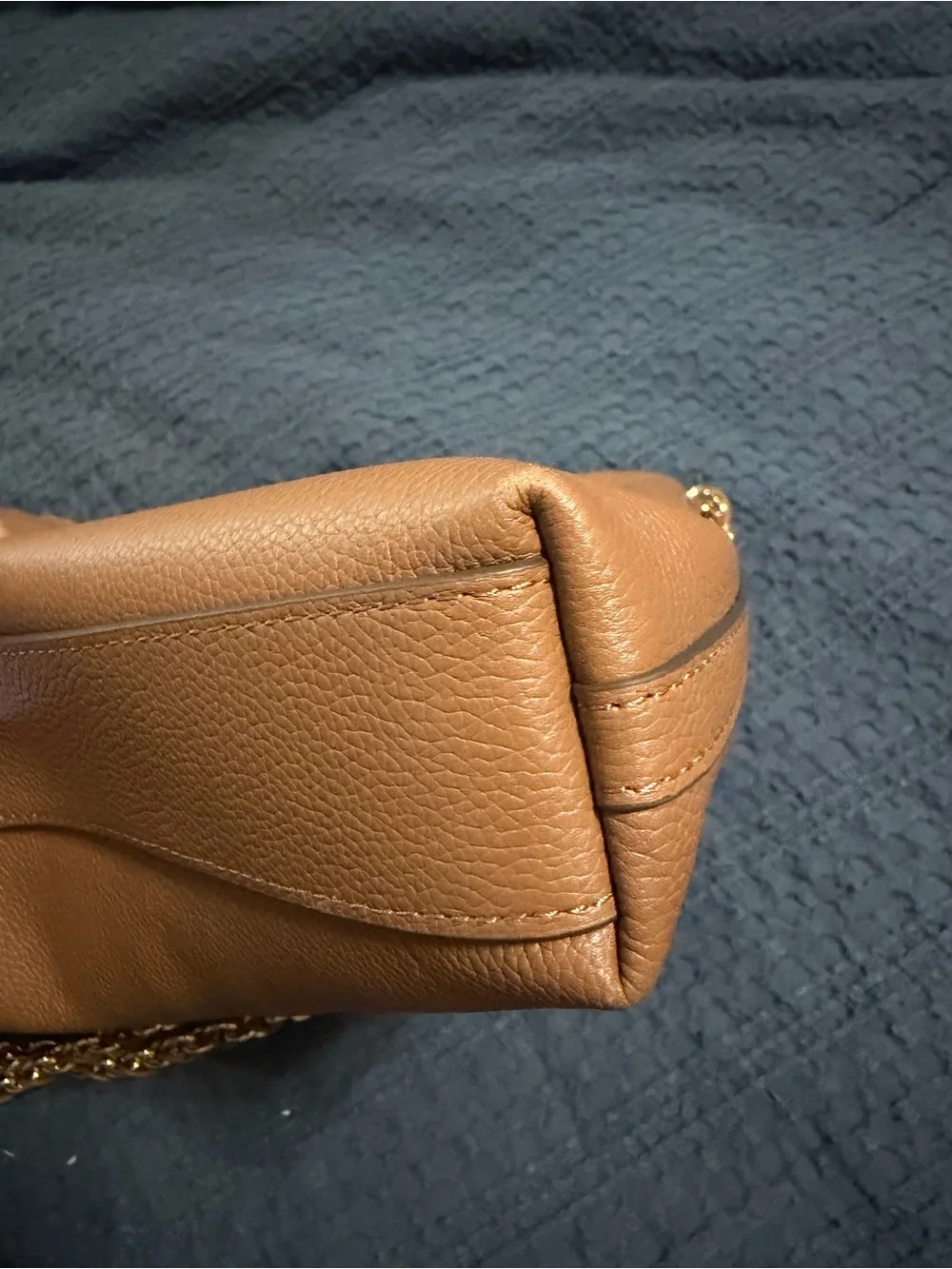 Tory Burch Cognac Pebbled Leather Shoulder Bag with Gold Chain
